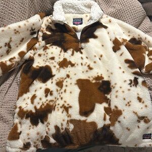 Touch of South fuzzy cow print womens 1/4zip